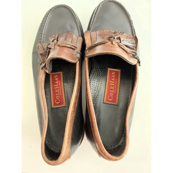 Cole Haan Shoes Mens Size 9 Black Brown Leather Loafers Slip On Tassle Fringe main image 12